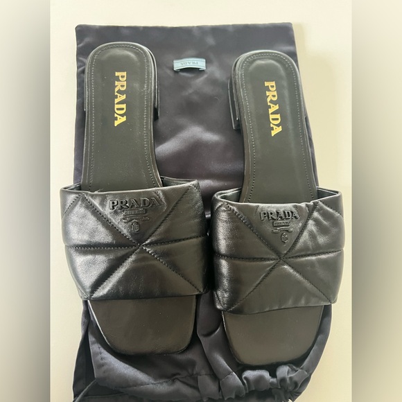 Prada Black Quilted Leather Slides - Picture 3 of 5